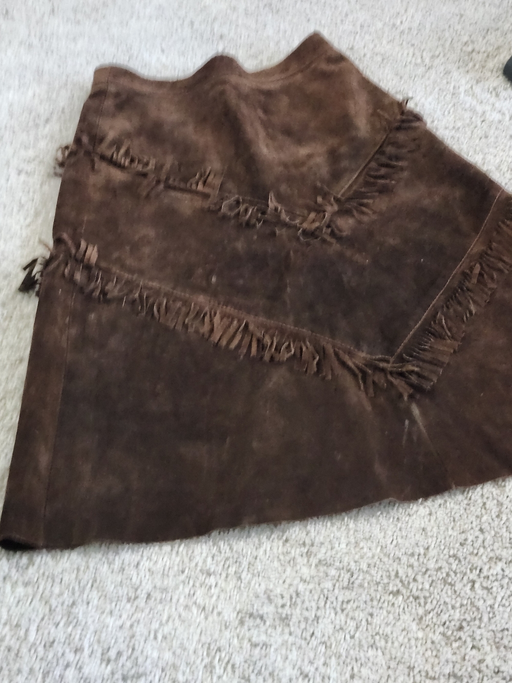 Western Echtes Leder Made In Italy Heavy Brown Fringe A-Line Skirt Extra Small
